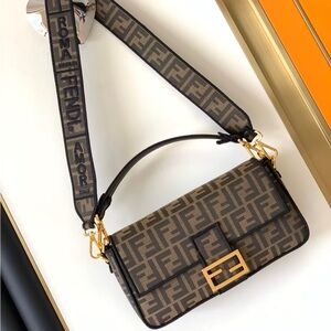 Fendi Zucca Calfskin Baguette Shoulder Bag